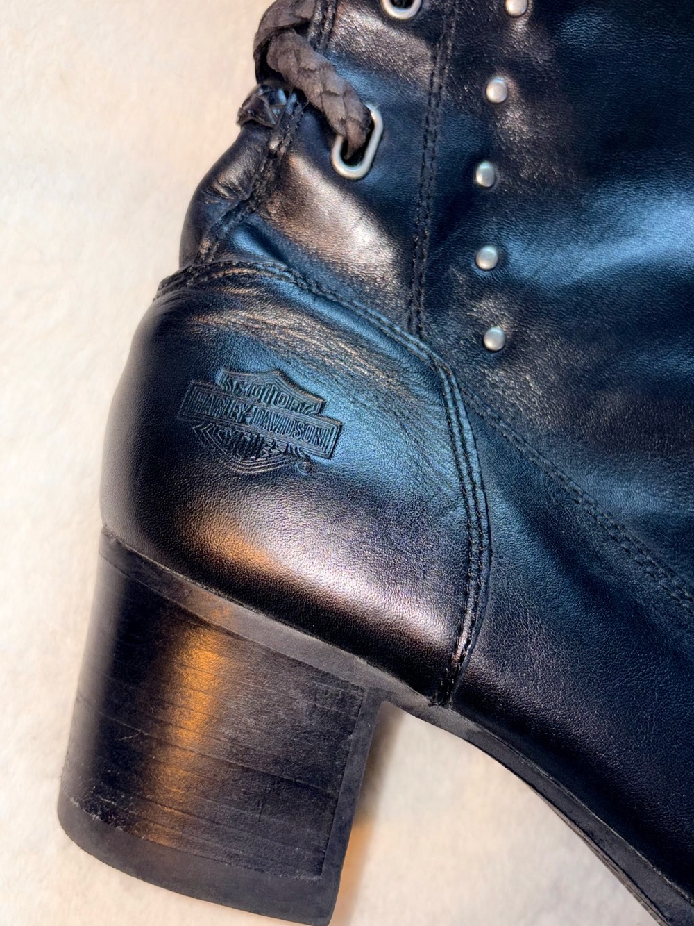Harley-Davidson Dantie Black Leather Heeled Boots sz 9 - Picture 2 of 10